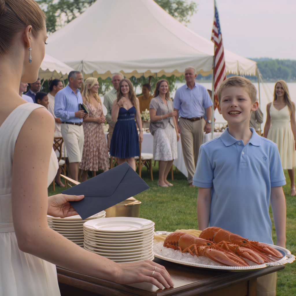 At the lakehouse BBQ, my brother’s son blocked the shrimp tray and sneered, “Freeloaders eat last.” The whole table burst into laughter. I set my plate down and walked straight out the gate. That night Dad texted, “The business needs you to pour in more capital.” I replied with just two words: “No more.” The next morning, a cold notice went out… and their laughter turned into panicked calls.