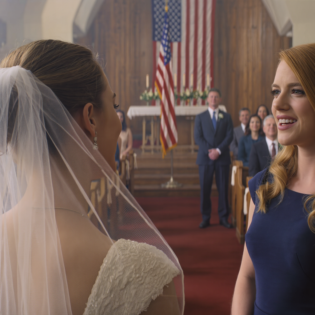 “This wedding is a joke!” my sister screamed as I was reading my vows, pointing straight at the groom: “You dare marry a waiter?” The whole family froze, my mother lowered her face… but he just smiled, leaned to my ear and whispered one line that made my heart race—and I only shook my head: “Not yet.”