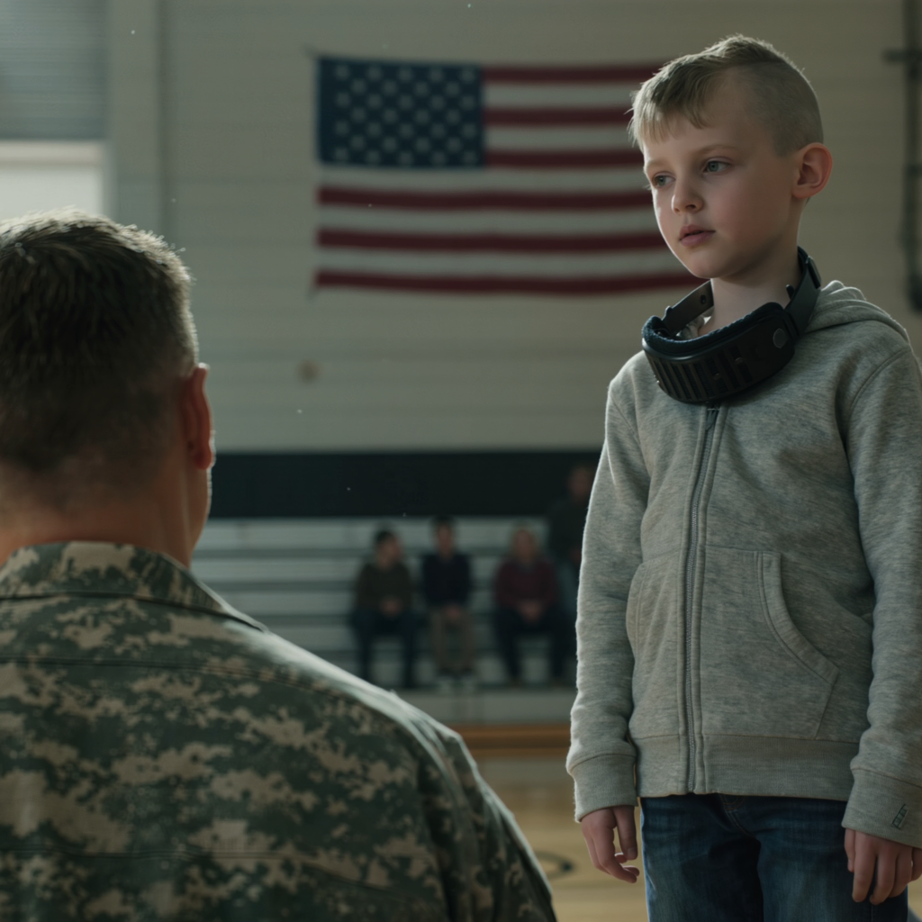 The “homecoming” at Fort Hood was supposed to be happy, but I saw my daughter hiding behind the bleachers: her hair shaved in patchy spots, a device on her neck that looked like a dog training shock collar… She whispered, “Daddy… Mom made me call her boyfriend ‘father’… if I don’t, he presses the button,” then said I was being called a coward soldier. I didn’t lose my temper on the spot—because something even scarier had just formed in my mind: the plan I’d just come up with.