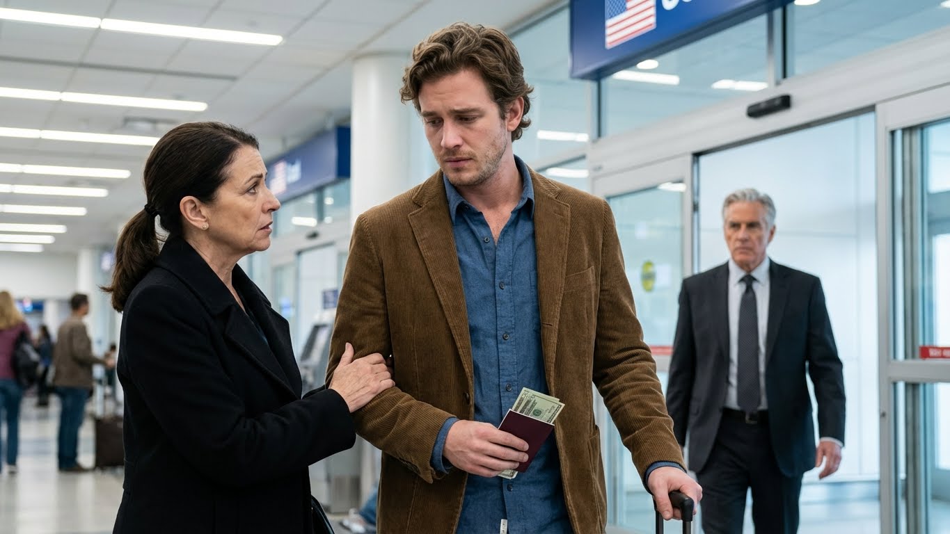 At Dubai International Airport, my wife Rebecca glided into the business-class lounge and canceled my ticket behind my back, leaving me 7,000 miles from New York with only a passport and forty crumpled dollars, while the gate agent murmured, “This reservation was revoked,” and I swallowed the humiliation, clenched my carry-on handle like a lifeline, and decided I’d stop begging and start recording every detail—right as a diamond-eared woman in a Chanel suit leaned in and whispered, “Pretend you’re my husband.”