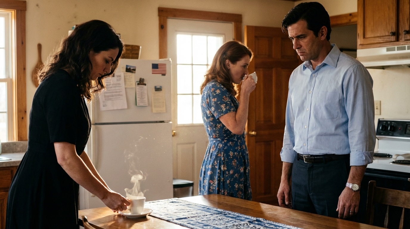 My husband handed me a cup of coffee that smelled… off. ‘I made you a special cup, darling,’ he said, smiling too wide. I smiled back ‘So sweet’ and when my sister in law started in with her usual little humiliations, I calmly set the mugs down and switched them like it was nothing. Thirty minutes later, the whole room changed her confidence drained, my husband went pale, and I realized that strange smell had never been an accident. It had been a warning.