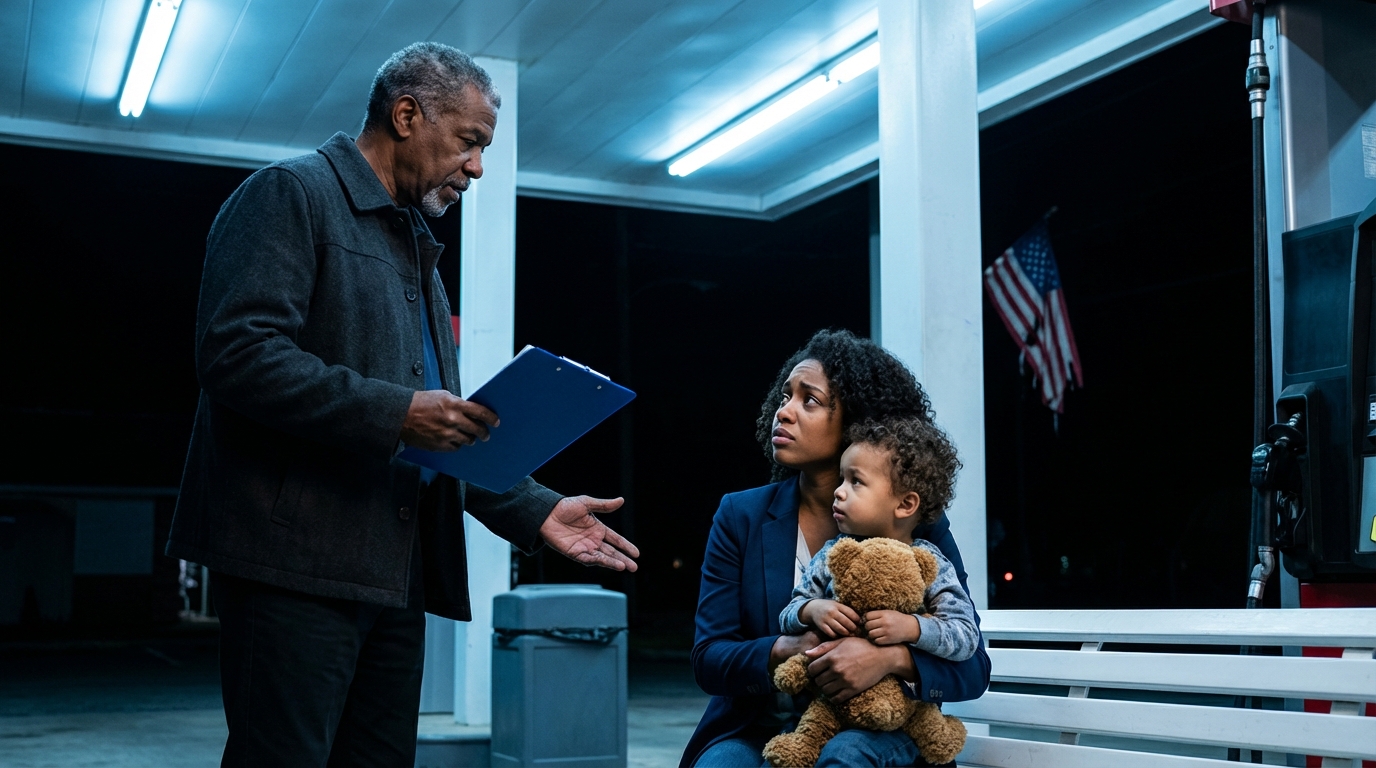 I found my only daughter and my grandson asleep inside a parked transit van at a lonely Midwest gas station—then she whispered that her newborn was still behind a locked condo door, and the only thing that could bring her baby back was a hallway camera that never forgets.