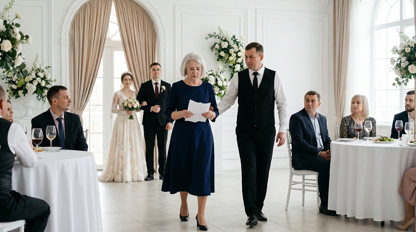 They parked the groom’s mother in row fourteen behind the service doors—until a silver-haired stranger sat beside her, covered her hand with his, and made the whole Chicago ballroom reconsider who deserved the front row.