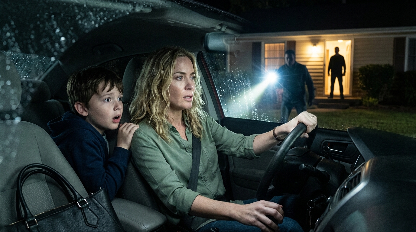 The doorbell rang—my husband, home from his trip. Before I could move, my son grabbed my wrist. “Mom, don’t open it. Don’t let him in. We have to go—now!” I didn’t have time to question him. I followed as he pulled me through the back door and into the car. I turned the key. The engine roared— and that’s when the impossible happened, right in our driveway. – Story