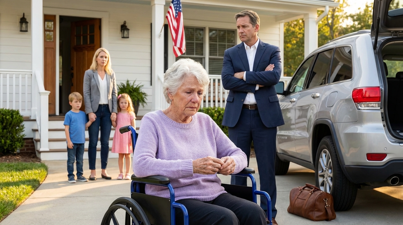 I showed up at my son’s house in a wheelchair, begging for a place to stay—he turned me away like I didn’t matter, but the next morning I used my late husband’s old card I’d found in a drawer, and the bank manager stood up so fast his chair toppled over, whispering, “Ma’am… you need to see this.”