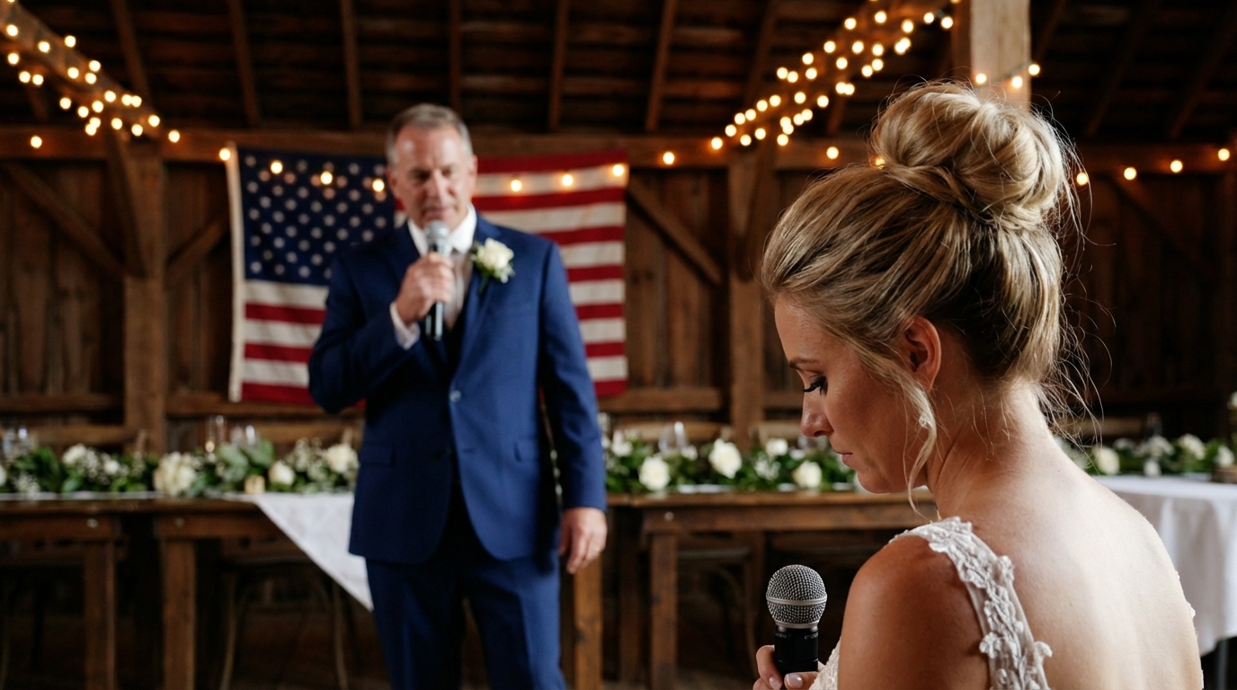 Seventeen years after my dad kicked me out, I walked into my brother’s wedding at a Maine harbor thinking I’d stay silent. Dad sneered at me: “If it wasn’t for pity, no one would’ve invited you.” I just sipped my wine and smiled. But right as the bride lifted the mic, the whole hall went dead silent—she turned straight toward me, raised her glass in salute, and called me by a title that made my father freeze…