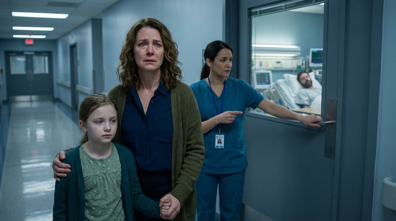 My husband collapsed out of nowhere and was rushed straight to the ICU. By the time I got to the hospital, my hands were shaking so badly I could barely sign the forms. Just as I reached the doors, a nurse stepped in front of me—eyes wide, voice urgent. “Ma’am… please bring your daughter here. Immediately.” “What? Why?” I asked, but she only glanced toward the room like she didn’t have permission to say more. So I grabbed my daughter’s trembling hand and walked in, my heart pounding so loud it drowned out the monitors. And the moment we saw what was waiting inside… I went completely silent—because nothing about my husband’s collapse was an “accident.” – Story