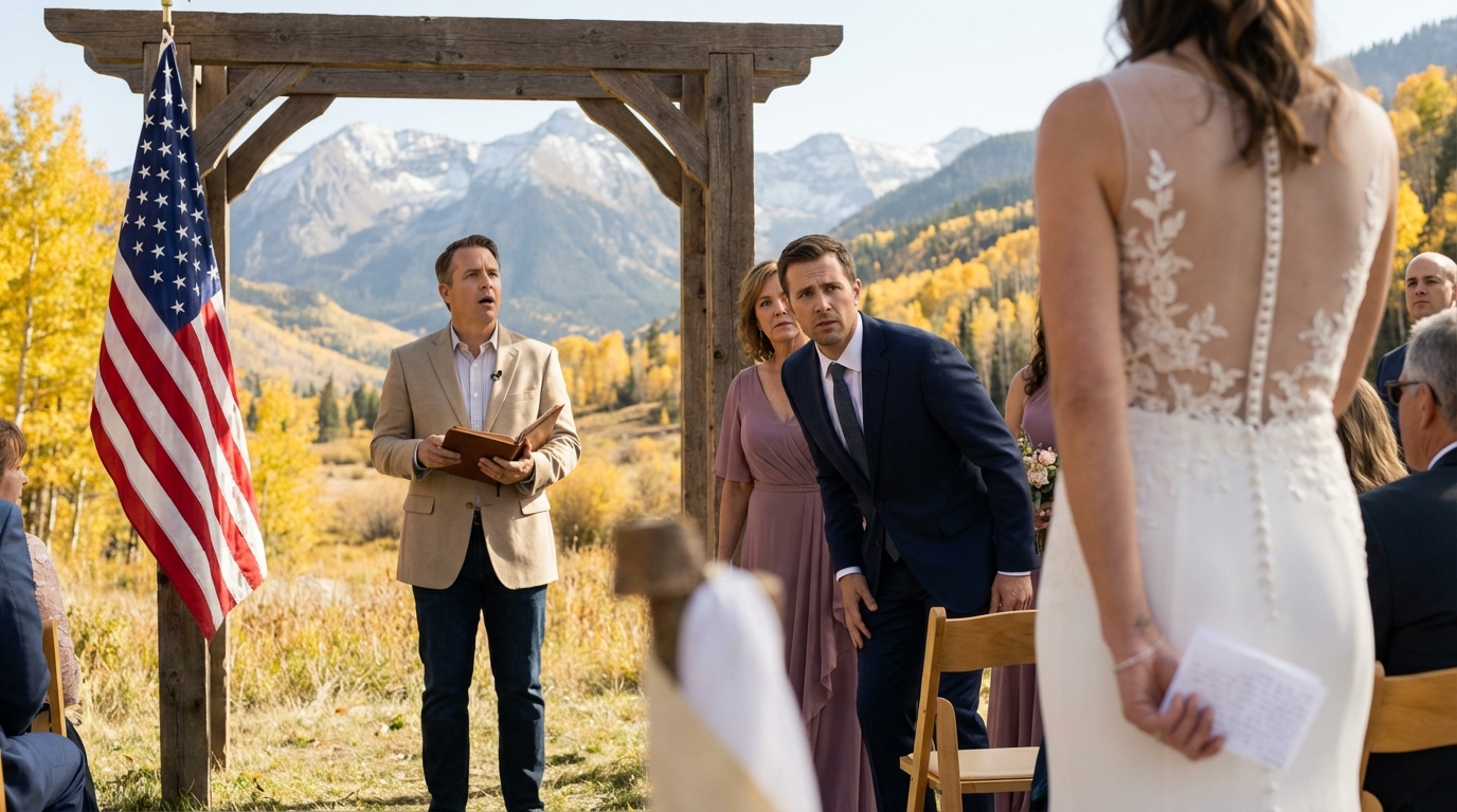 For six months, my daughter’s fiancé kept hovering around, asking about the property line of my Colorado ranch—at dinner, on walks—like he was measuring it with his eyes; I thought it was just curiosity. But during the wedding out in the meadow, right as she was about to say “I do,” she quietly pulled a note from her bouquet and shoved it into my hand: “Dad, help me.” I shot to my feet and…