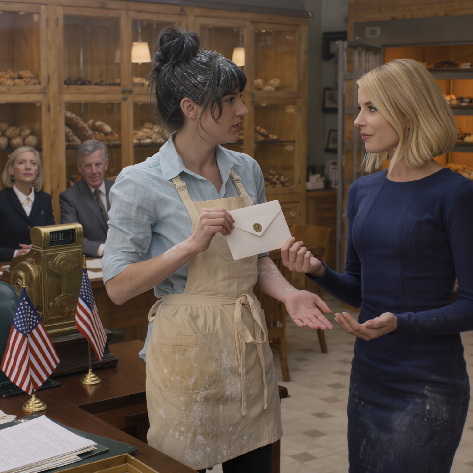 ‘Your parents are going to give the bakery to your sister.’ My mother didn’t even look at me. After twelve years of waking up at 5 a.m., they replaced me with Madison, who had a marketing bachelor’s degree, as if I were some old, worn-out oven they could finally replace. I didn’t argue. I took off my apron, stepped out into the cold air… then came back in and placed a small, sealed envelope in my sister’s hand.