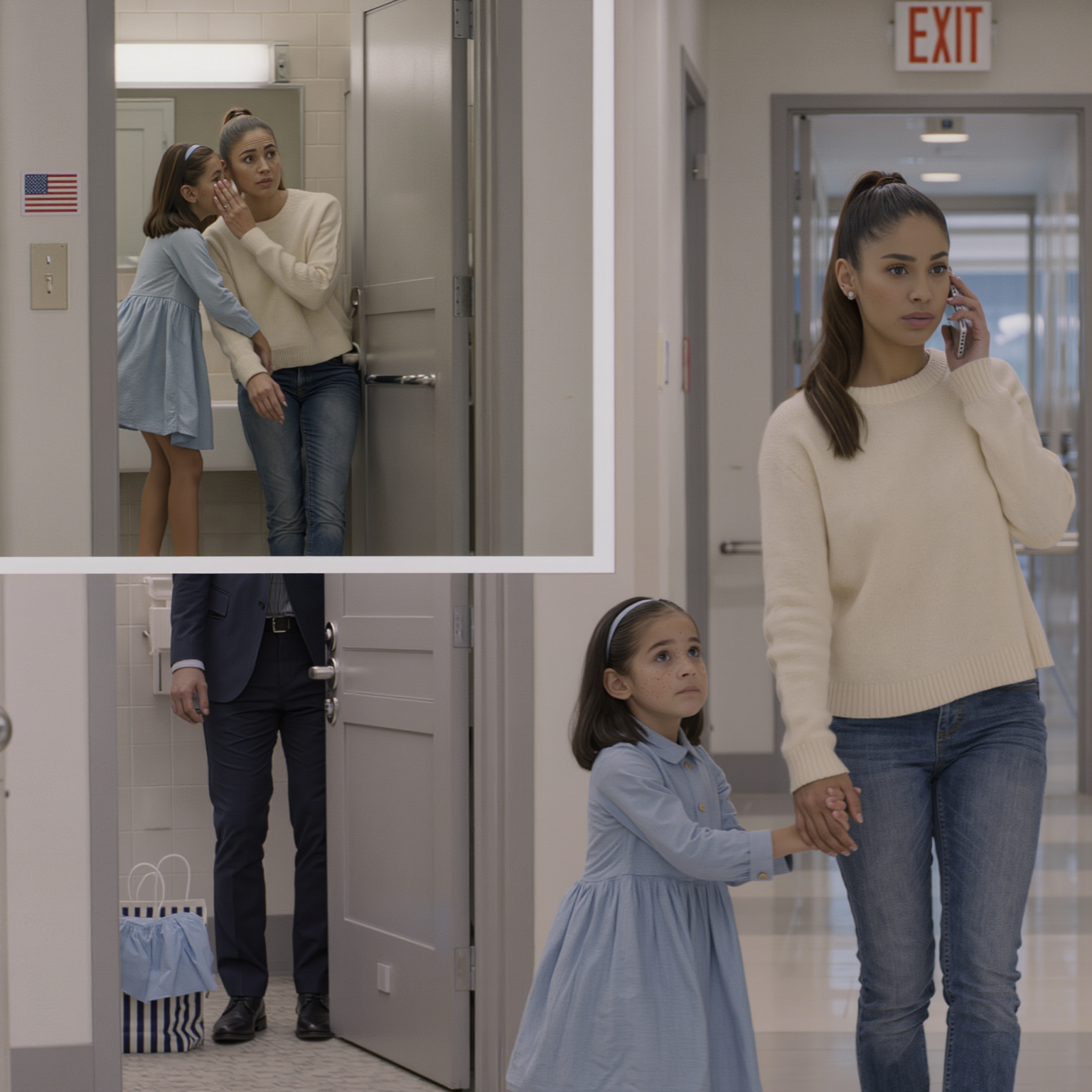 During a shopping trip, my 8-year-old gripped my hand and hurriedly pulled me into the restroom. Inside a small stall, she leaned in and whispered, “Shh! Don’t move—look!” I bent down to see—and went completely still. I didn’t cry. I took action. Three hours later, my mother-in-law…