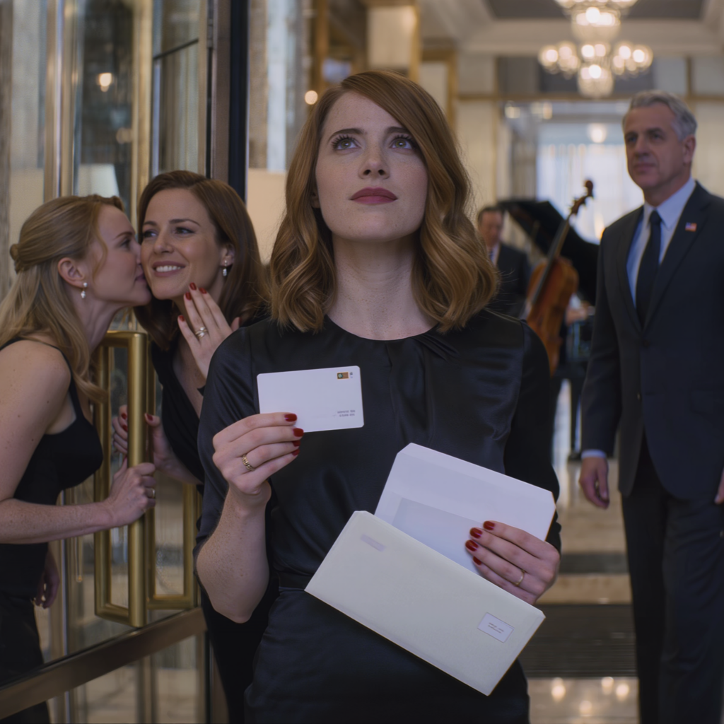 My sister blocked the entrance of the luxury hotel, smirking that I “didn’t have enough money to step inside”; my mother leaned in and whispered, “don’t embarrass our family.” Inside, my father’s birthday party was roaring, while I stood outside with my room key card and a gift envelope. When they were about to drive me away, the head of security walked up and said one sentence that made the entire lobby go silent.