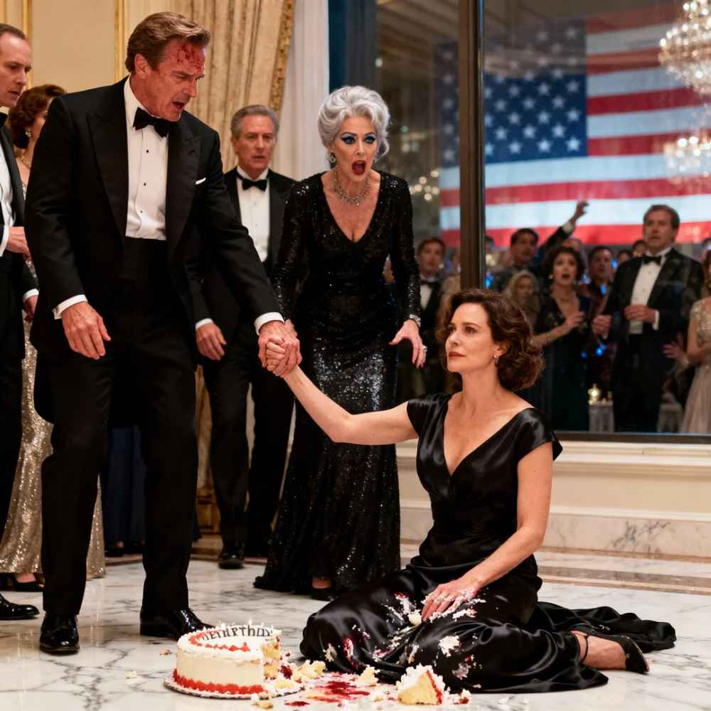 At my husband’s 40th birthday party, his mother clinked her glass and announced i had been unfaithful for years. Two hundred guests turned to stare. The next moment, he shoved me into the dessert table. Stunned, i lay there covered in cake as he turned away — until a slow chuckle escaped my lips. He froze. His mother’s face drained of color…