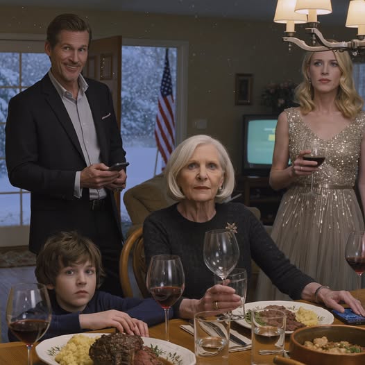 During New Year’s Eve dinner, my son slipped out for “a quick call.” My grandson followed. Seconds later, he ran back trembling and whispered one word. I didn’t yell—I smiled and texted one name. Fifteen minutes later… the door burst open…