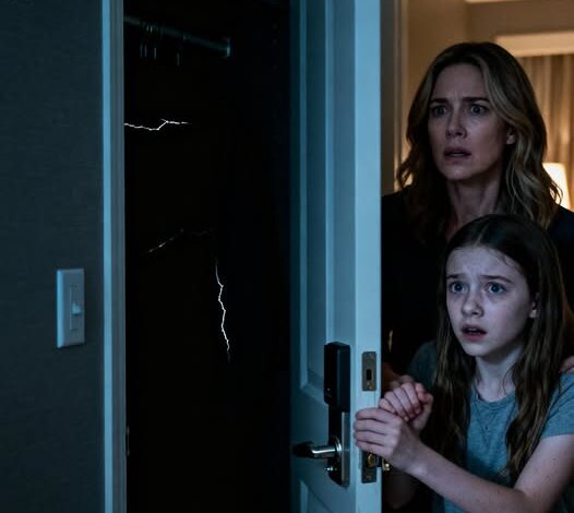 During our family vacation, the night felt calm—until my daughter’s grip tightened around my wrist. “Mom,” she whispered, voice shaking, “get in the closet. Right now.” Confused, I obeyed. She pulled me inside and slammed the door. We stood in silence, barely breathing. Then the air changed. A soft click echoed through the room. The hotel door… was being unlocked.