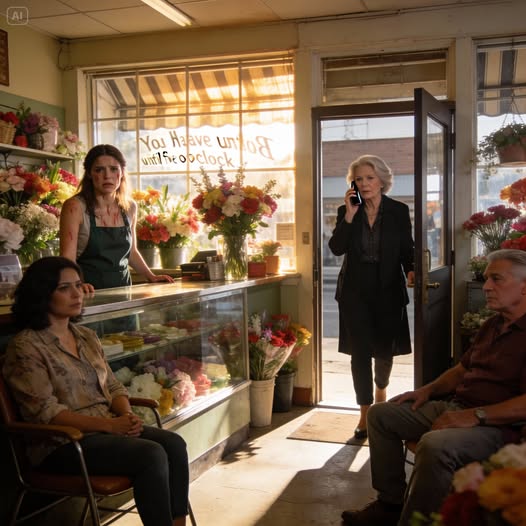The flower shop was meant to be my daughter’s fresh beginning. Instead, I found her shaking, trapped in her own business. Her boyfriend’s family had taken over—living there, ordering her around, working her to exhaustion. His mother ruled from her desk like a queen. His uncle treated her room like a hotel. I stared at them and said quietly, “You have until 5 PM.” They laughed. “You can’t kick us out.” I raised my phone. “Yes,” I said into the line. “Send the lawyer. Now.”