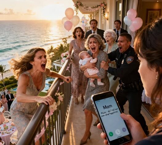 My baby shower turned into a nightmare when my mother raised my newborn and shouted something unforgivable. The ocean wind swallowed the silence as she moved toward the edge. I caught my child against my chest at the last second. People screamed. Someone called security. By the next day, she was the one calling me—trembling. “You have to listen,” she whispered. “They know… and they’re coming.”