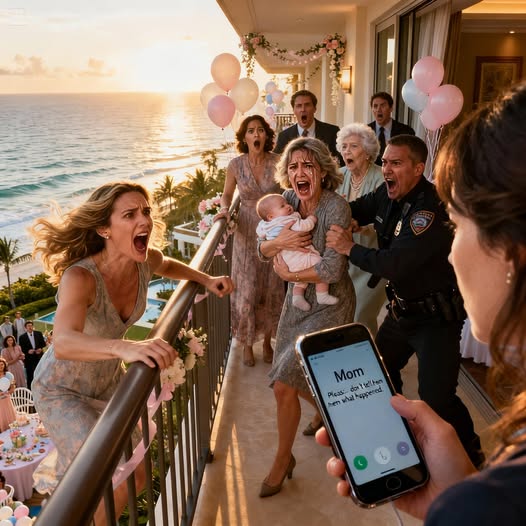 My baby shower turned into a nightmare when my mother raised my newborn and shouted something unforgivable. The ocean wind swallowed the silence as she moved toward the edge. I caught my child against my chest at the last second. People screamed. Someone called security. By the next day, she was the one calling me—trembling. “You have to listen,” she whispered. “They know… and they’re coming.”