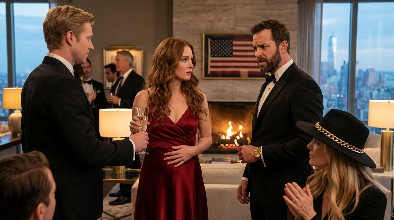 At our family’s year-end party, my sister stood in my penthouse, held her stomach, and announced she was pregnant with my husband—then mocked, “We’re a family now,” as my mother applauded… but instead of collapsing, I lifted a calm toast and prepared to reveal the one truth that would shatter them on the spot.