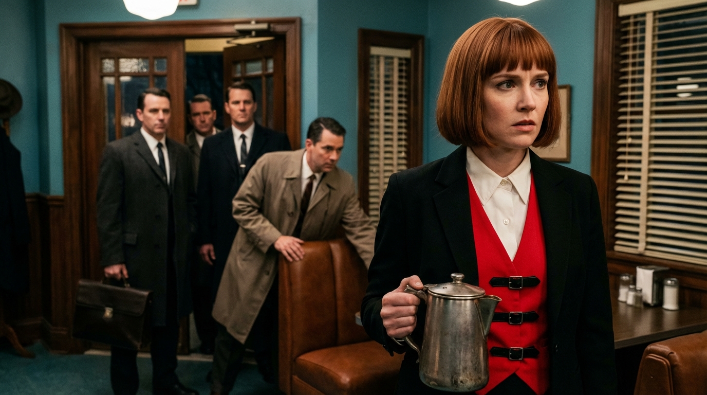 After being robbed by my own children, I worked as a waitress at sixty and shared my lunch every day with a trembling old man—until the day my son came in laughing at my downfall and calling me pitiful, just as four bodyguards burst in and the old man stood up, pointed at my son, and said something that changed everything.